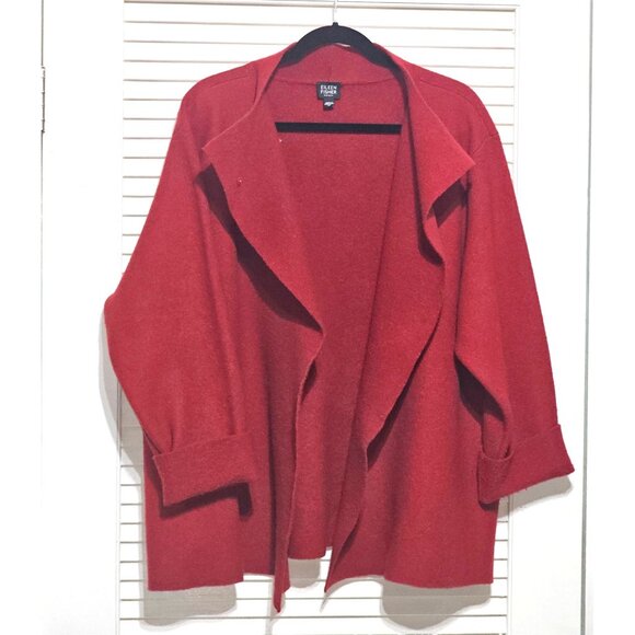 Eileen Fisher Womans Red Wool Cowl Snap Cape Cardigan Oversized Jacket Sz1X 2879 - Picture 9 of 12